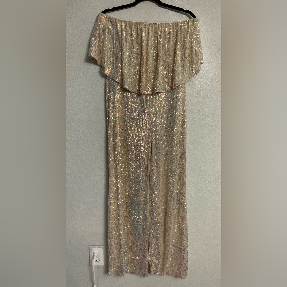 Banjul Shimmering Gold Strapless Jumpsuit - Picture 2 of 7